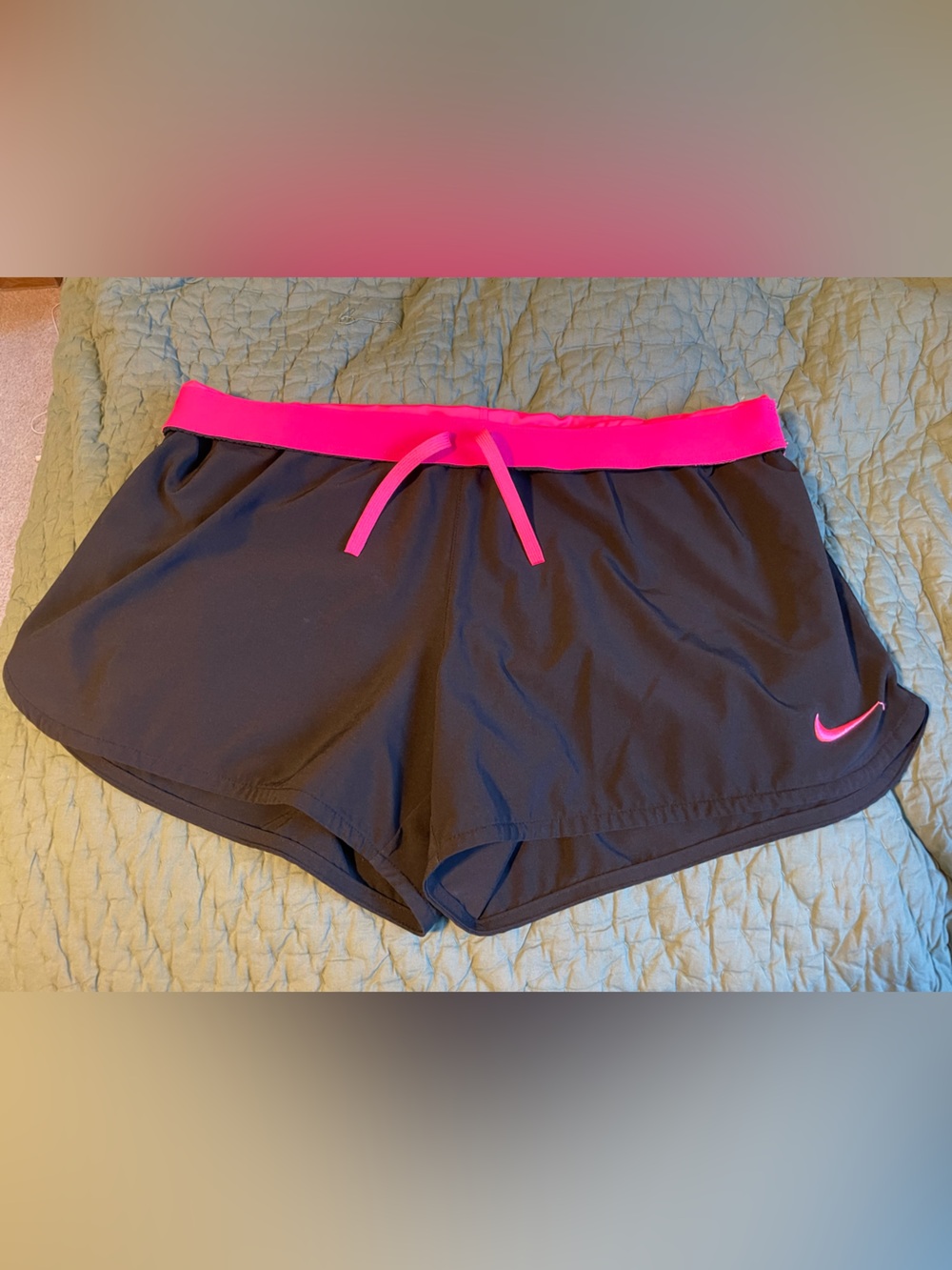 Nike Women’s Black Athletic Shorts with Hot Pink Waistband